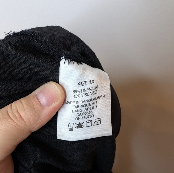 Pennington Black Linen Blend Wide-Leg Pant Ruffle Stretch Tie Waist 1X Women - Picture 4 of 11